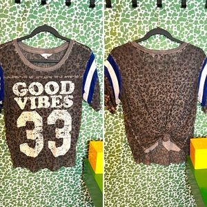 EUC No Boundaries, Sheer Leopard print Tee, Size: L, swoop neck.